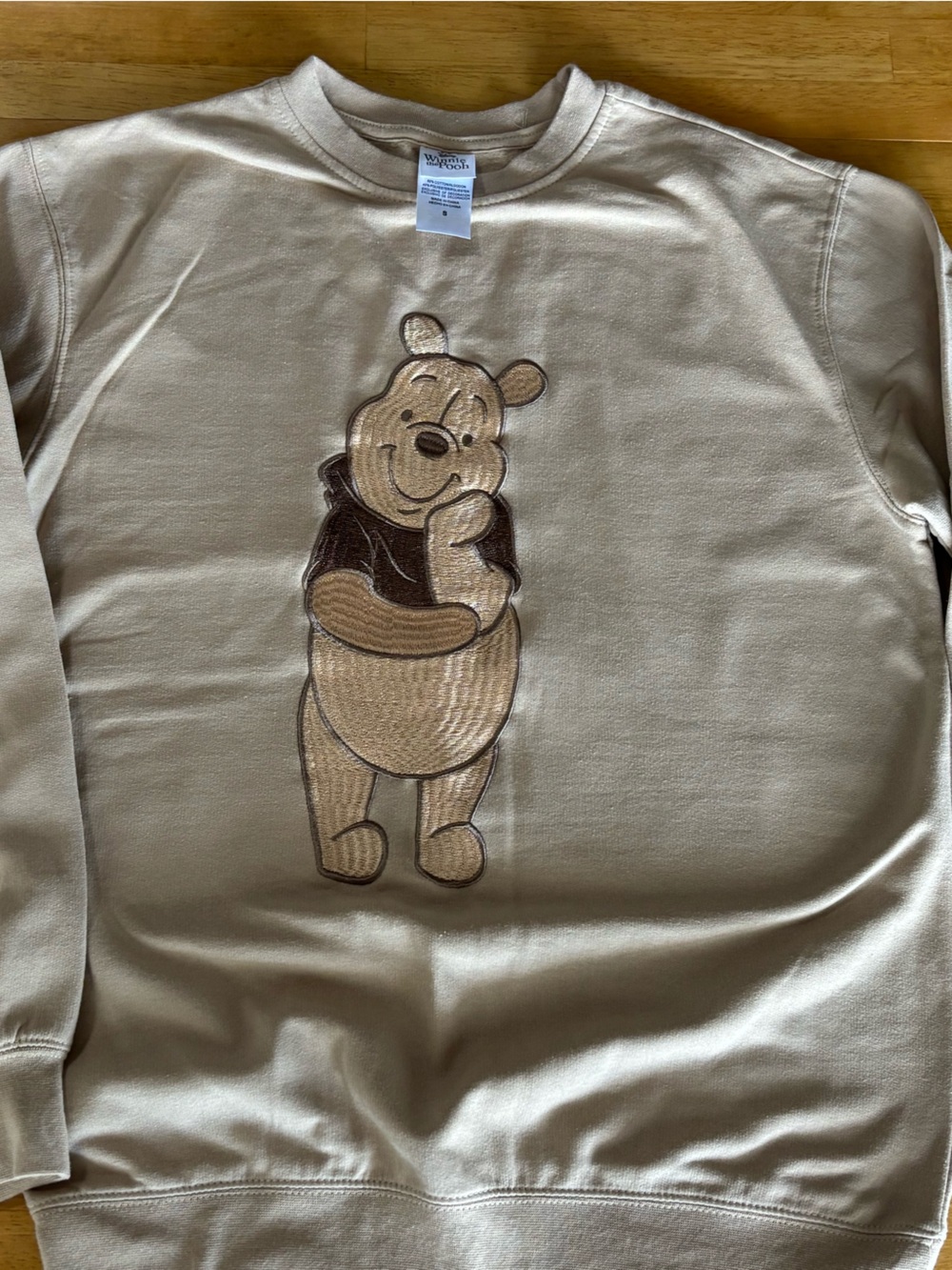 Disney Winnie the Pooh Embroidered Beige Sweatshirt Pullover Tan Brown Small